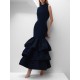 Layered Pleated Solid Color Split-Joint Zipper Bodycon High Waisted Round-Neck Maxi Dresses Layered Pleated Solid Color Split-Joint Zipper Bodycon High Waisted Round-Neck Maxi Dresses