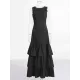 Layered Pleated Solid Color Split-Joint Zipper Bodycon High Waisted Round-Neck Maxi Dresses Layered Pleated Solid Color Split-Joint Zipper Bodycon High Waisted Round-Neck Maxi Dresses