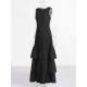 Layered Pleated Solid Color Split-Joint Zipper Bodycon High Waisted Round-Neck Maxi Dresses Layered Pleated Solid Color Split-Joint Zipper Bodycon High Waisted Round-Neck Maxi Dresses