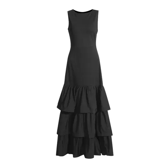 Layered Pleated Solid Color Split-Joint Zipper Bodycon High Waisted Round-Neck Maxi Dresses Layered Pleated Solid Color Split-Joint Zipper Bodycon High Waisted Round-Neck Maxi Dresses