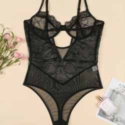 Sexy Lace Split-Joint Underwired Hollow Teddy Lingerie