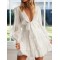 Solid Color Falbala Split-Joint Puff Sleeves Mini Dress