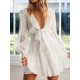 Solid Color Falbala Split-Joint Puff Sleeves Mini Dress Solid Color Falbala Split-Joint Puff Sleeves Mini Dress