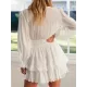 Solid Color Falbala Split-Joint Puff Sleeves Mini Dress Solid Color Falbala Split-Joint Puff Sleeves Mini Dress