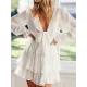 Solid Color Falbala Split-Joint Puff Sleeves Mini Dress Solid Color Falbala Split-Joint Puff Sleeves Mini Dress