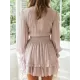 Solid Color Falbala Split-Joint Puff Sleeves Mini Dress Solid Color Falbala Split-Joint Puff Sleeves Mini Dress