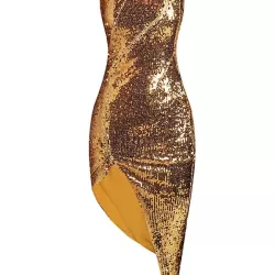 Asymmetric Sequined Shiny Zipper Bodycon High Waisted Tube Midi Dresses