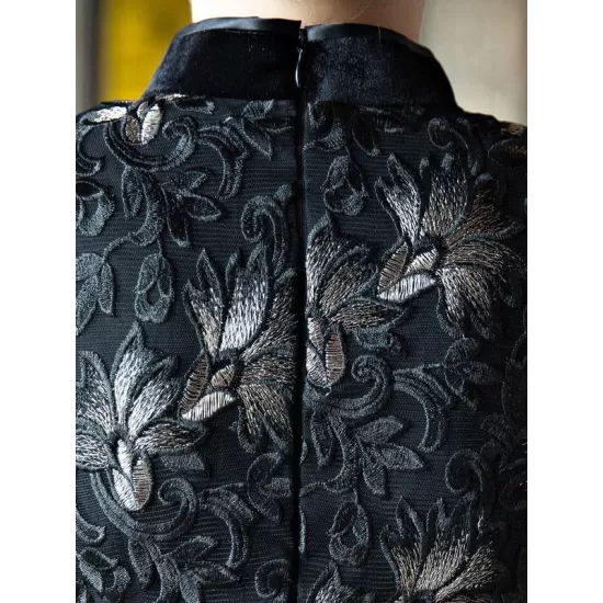 Black Velvet Lace Long Cheongsam Dress Black Velvet Lace Long Cheongsam Dress