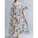 Casual Floral Printed Split-Joint Round-Neck Flared Batwing Sleeves Loose Maxi Dress Casual Floral Printed Split-Joint Round-Neck Flared Batwing Sleeves Loose Maxi Dress