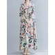 Casual Floral Printed Split-Joint Round-Neck Flared Batwing Sleeves Loose Maxi Dress Casual Floral Printed Split-Joint Round-Neck Flared Batwing Sleeves Loose Maxi Dress