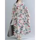 Casual Floral Printed Split-Joint Round-Neck Flared Batwing Sleeves Loose Maxi Dress Casual Floral Printed Split-Joint Round-Neck Flared Batwing Sleeves Loose Maxi Dress