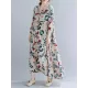 Casual Floral Printed Split-Joint Round-Neck Flared Batwing Sleeves Loose Maxi Dress Casual Floral Printed Split-Joint Round-Neck Flared Batwing Sleeves Loose Maxi Dress