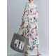 Casual Floral Printed Split-Joint Round-Neck Flared Batwing Sleeves Loose Maxi Dress Casual Floral Printed Split-Joint Round-Neck Flared Batwing Sleeves Loose Maxi Dress