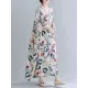 Casual Floral Printed Split-Joint Round-Neck Flared Batwing Sleeves Loose Maxi Dress Casual Floral Printed Split-Joint Round-Neck Flared Batwing Sleeves Loose Maxi Dress