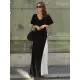 Black&White Split-joint V-neck Long Dress Black&White Split-joint V-neck Long Dress