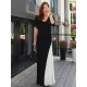 Black&White Split-joint V-neck Long Dress Black&White Split-joint V-neck Long Dress