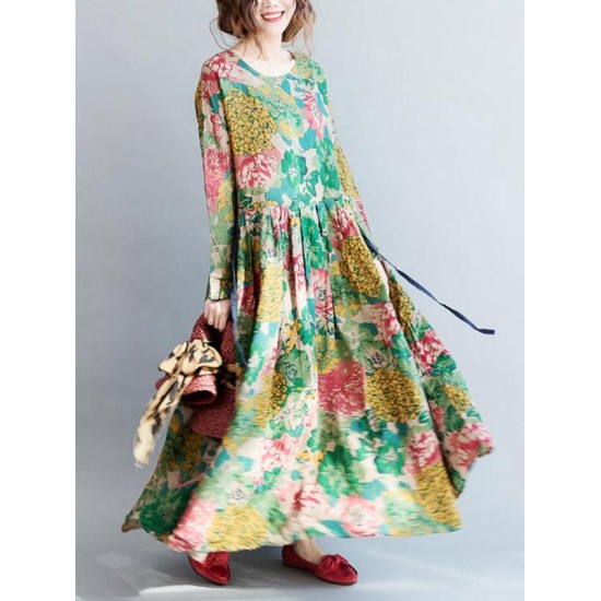 National Style Flower Printed Long Dress National Style Flower Printed Long Dress