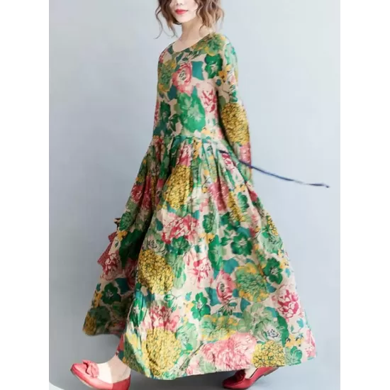 National Style Flower Printed Long Dress National Style Flower Printed Long Dress