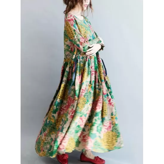 National Style Flower Printed Long Dress National Style Flower Printed Long Dress