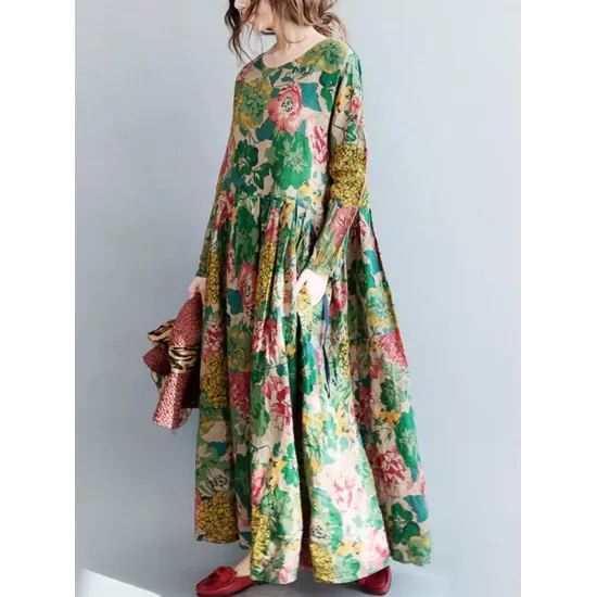National Style Flower Printed Long Dress National Style Flower Printed Long Dress