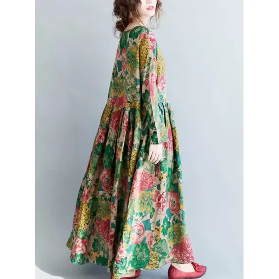 National Style Flower Printed Long Dress National Style Flower Printed Long Dress
