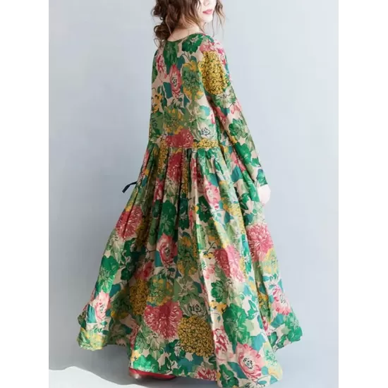 National Style Flower Printed Long Dress National Style Flower Printed Long Dress
