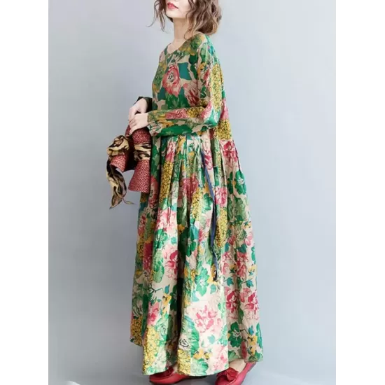 National Style Flower Printed Long Dress National Style Flower Printed Long Dress