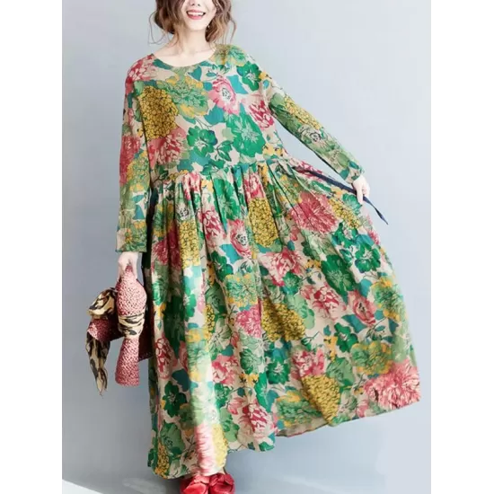 National Style Flower Printed Long Dress National Style Flower Printed Long Dress