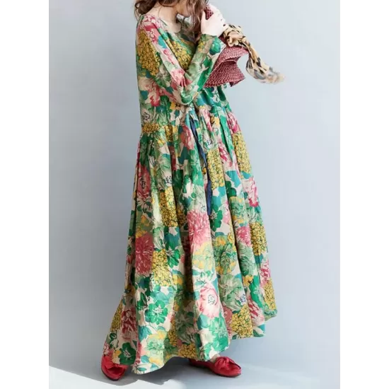 National Style Flower Printed Long Dress National Style Flower Printed Long Dress