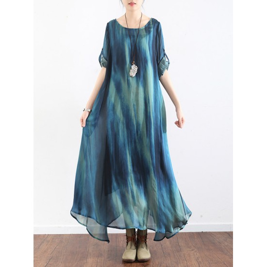 Artistic Retro 2 Pieces Printed Round-Neck Loose Maxi Dress Artistic Retro 2 Pieces Printed Round-Neck Loose Maxi Dress