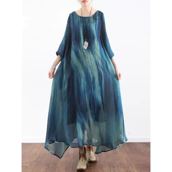Artistic Retro 2 Pieces Printed Round-Neck Loose Maxi Dress Artistic Retro 2 Pieces Printed Round-Neck Loose Maxi Dress
