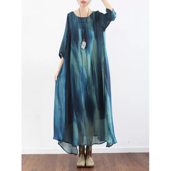 Artistic Retro 2 Pieces Printed Round-Neck Loose Maxi Dress Artistic Retro 2 Pieces Printed Round-Neck Loose Maxi Dress