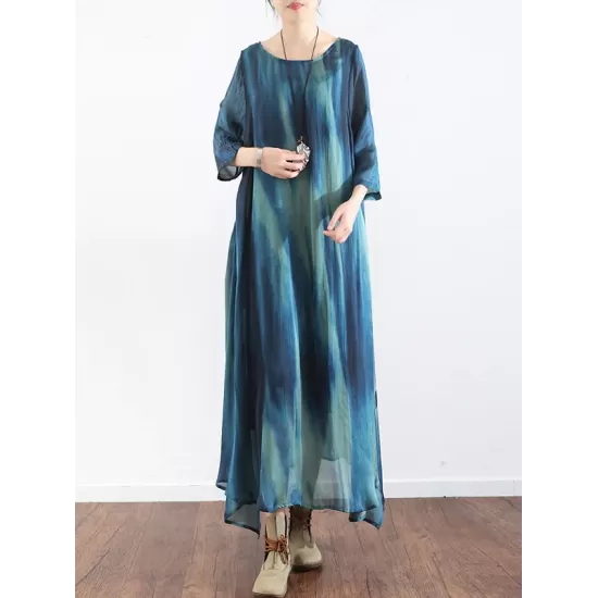 Artistic Retro 2 Pieces Printed Round-Neck Loose Maxi Dress Artistic Retro 2 Pieces Printed Round-Neck Loose Maxi Dress