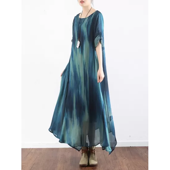 Artistic Retro 2 Pieces Printed Round-Neck Loose Maxi Dress Artistic Retro 2 Pieces Printed Round-Neck Loose Maxi Dress