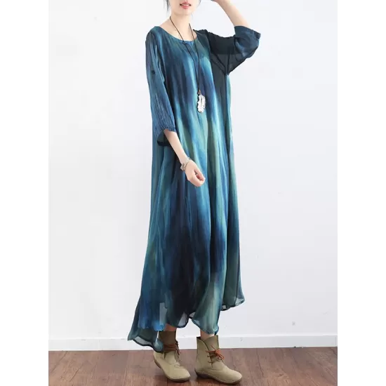 Artistic Retro 2 Pieces Printed Round-Neck Loose Maxi Dress Artistic Retro 2 Pieces Printed Round-Neck Loose Maxi Dress