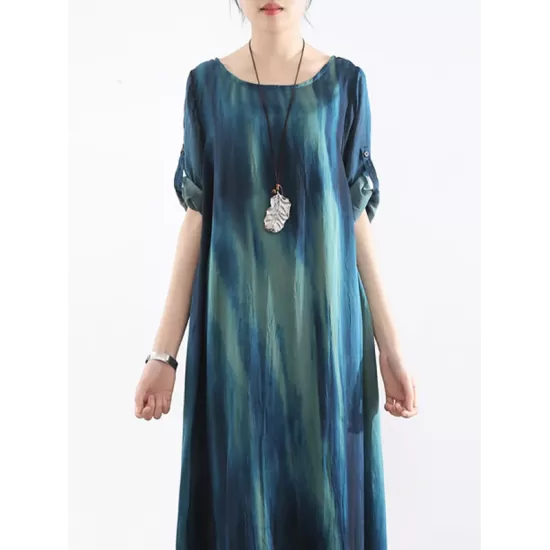 Artistic Retro 2 Pieces Printed Round-Neck Loose Maxi Dress Artistic Retro 2 Pieces Printed Round-Neck Loose Maxi Dress