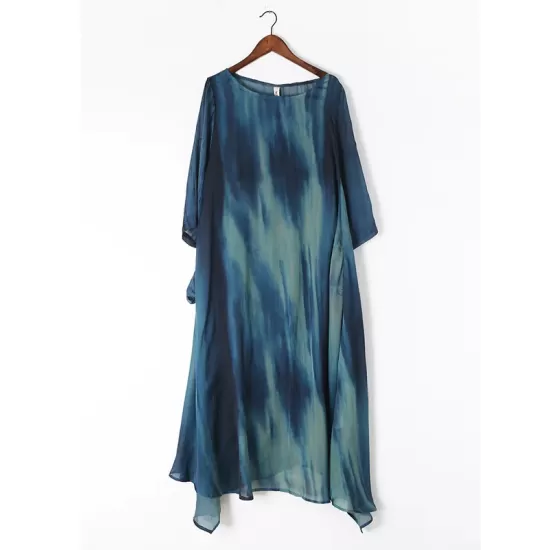 Artistic Retro 2 Pieces Printed Round-Neck Loose Maxi Dress Artistic Retro 2 Pieces Printed Round-Neck Loose Maxi Dress