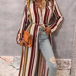 Vacation Loose Striped V-Neck Dress