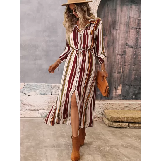 Vacation Loose Striped V-Neck Dress Vacation Loose Striped V-Neck Dress