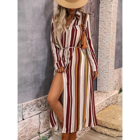 Vacation Loose Striped V-Neck Dress Vacation Loose Striped V-Neck Dress
