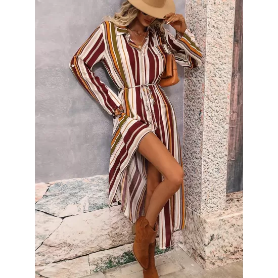 Vacation Loose Striped V-Neck Dress Vacation Loose Striped V-Neck Dress