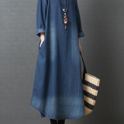 Loose Denim Shirt Maxi Dresses