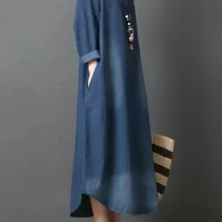 Loose Denim Shirt Maxi Dresses