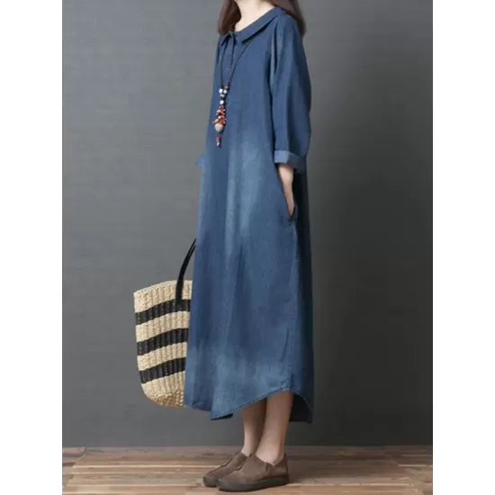 Loose Denim Shirt Maxi Dresses Loose Denim Shirt Maxi Dresses