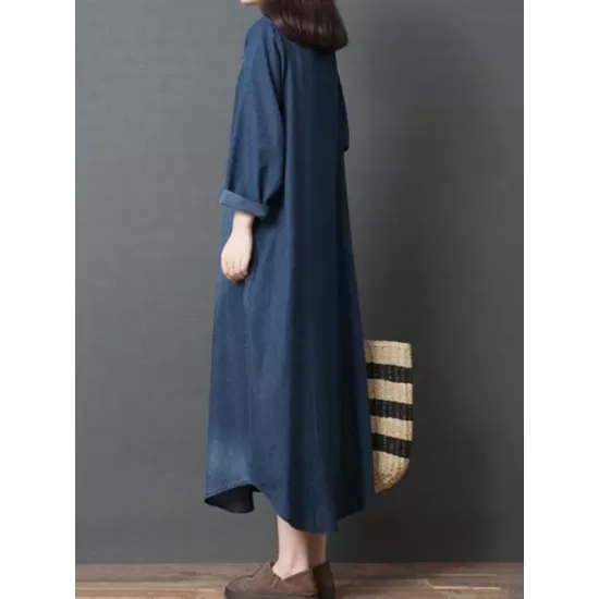 Loose Denim Shirt Maxi Dresses Loose Denim Shirt Maxi Dresses