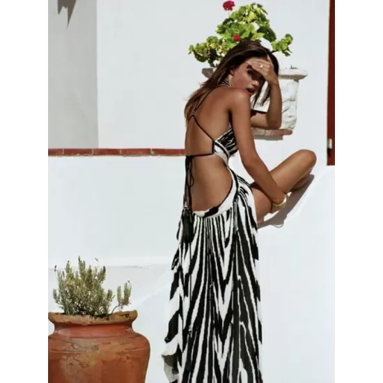 Printed Bandage Backless Sexy Maxi Dress Printed Bandage Backless Sexy Maxi Dress