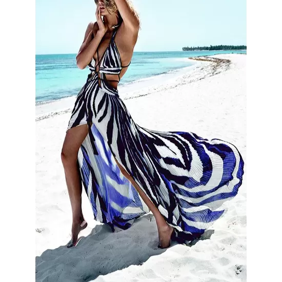 Printed Bandage Backless Sexy Maxi Dress Printed Bandage Backless Sexy Maxi Dress