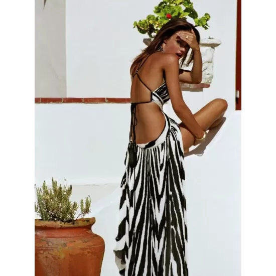Printed Bandage Backless Sexy Maxi Dress Printed Bandage Backless Sexy Maxi Dress