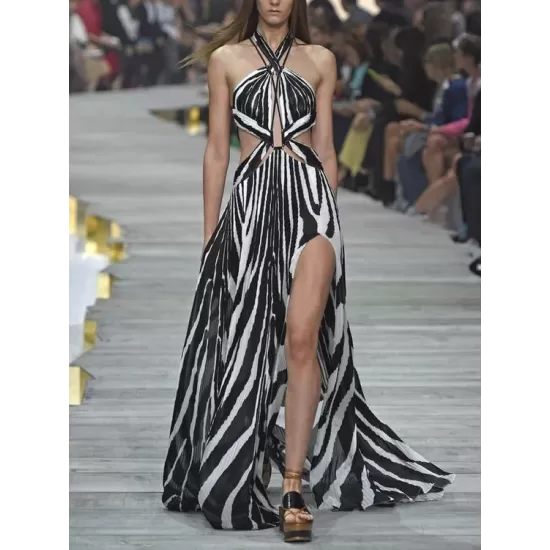 Printed Bandage Backless Sexy Maxi Dress Printed Bandage Backless Sexy Maxi Dress