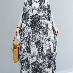 Ethnic Printed Vintage Plus Size V-Neck Loose Casual Dress